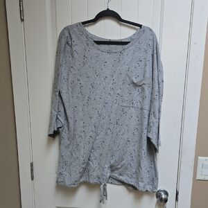 Voglio Plus Size 4x Women's Light Gray Speckled Tie-Hem Tunic Top